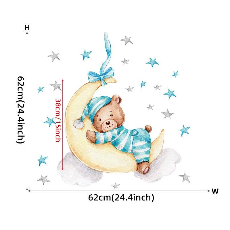 Cute Baby Bear Sleeping On Moon Wall Stickers - Fansee Australia