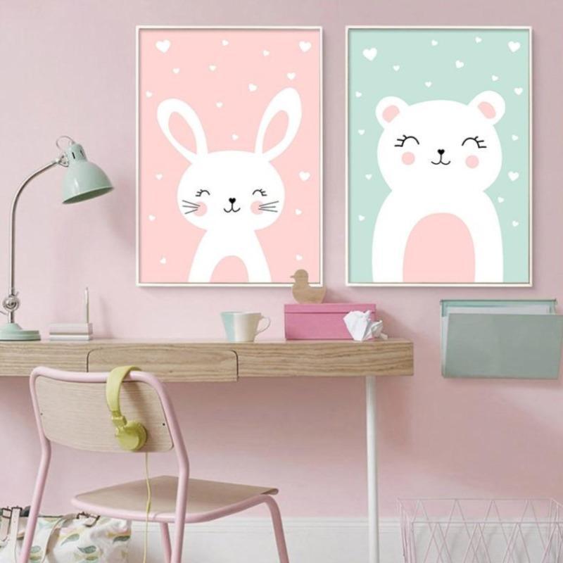 Cat & Rabbit Nursery Wall Art (Prints 50x70cm) - Fansee Australia