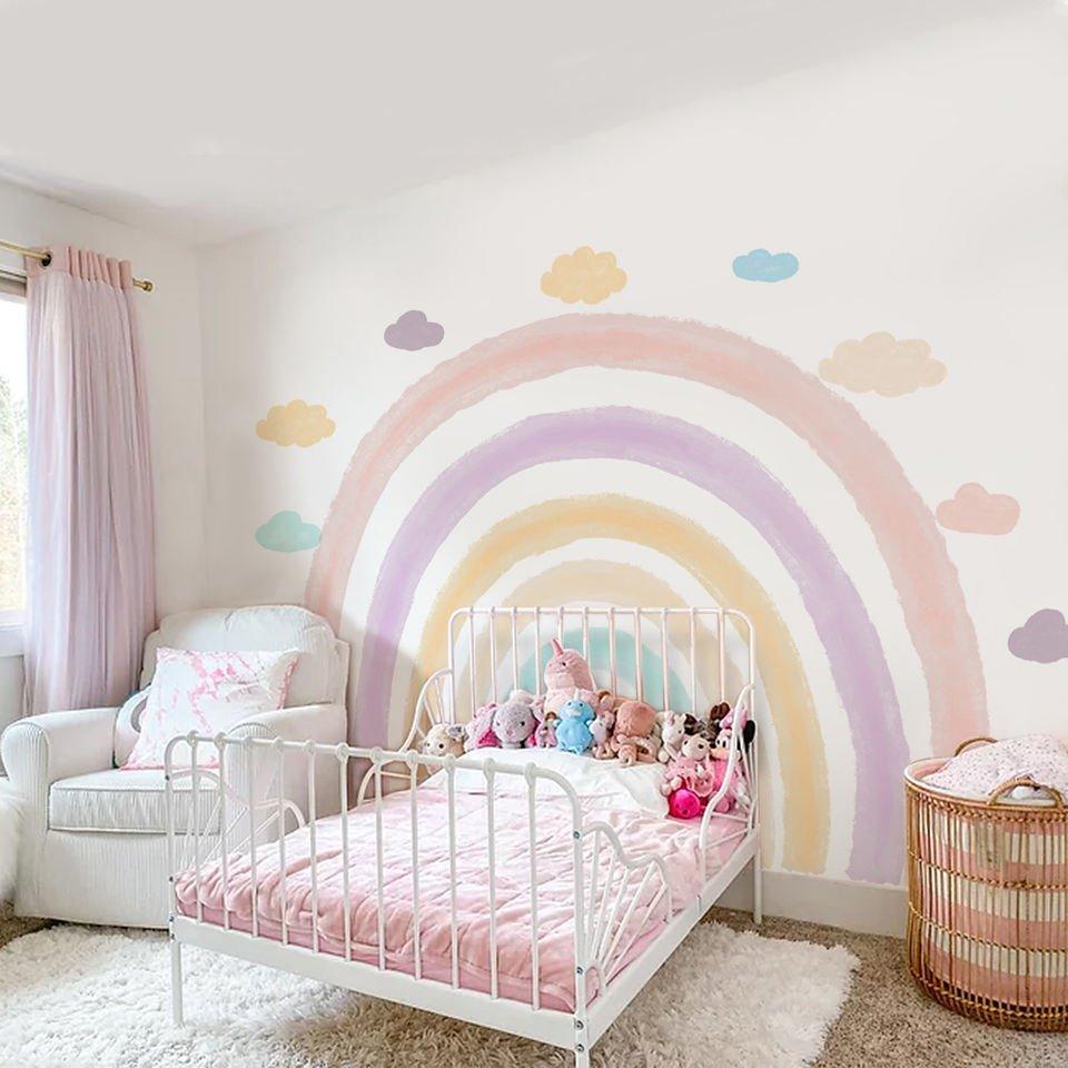 Extra Large Fabric Hand Drawn Watercolour Rainbow Wall Sticker - Fansee Australia