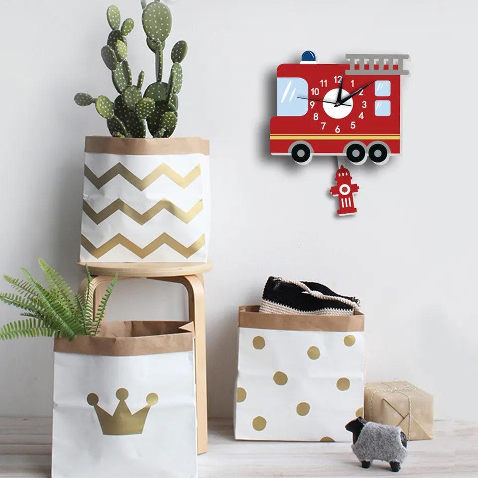 Fire Truck Nursery Room Wall Clock - artwallmelbourne