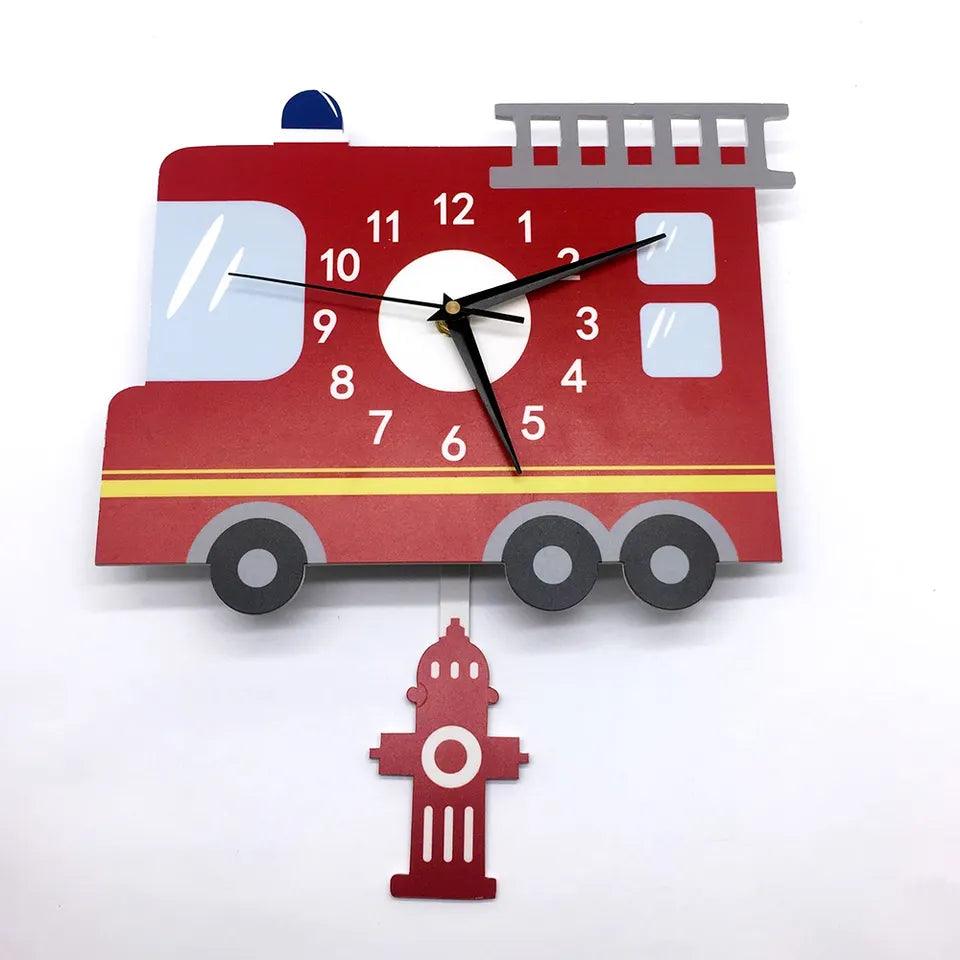 Fire Truck Nursery Room Wall Clock - artwallmelbourne