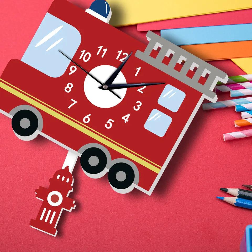 Fire Truck Nursery Room Wall Clock - artwallmelbourne
