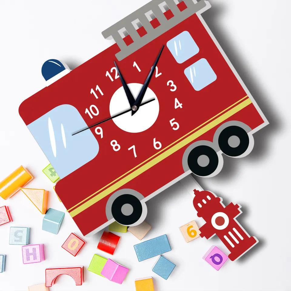 Fire Truck Nursery Room Wall Clock - artwallmelbourne