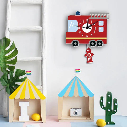 Fire Truck Nursery Room Wall Clock - artwallmelbourne