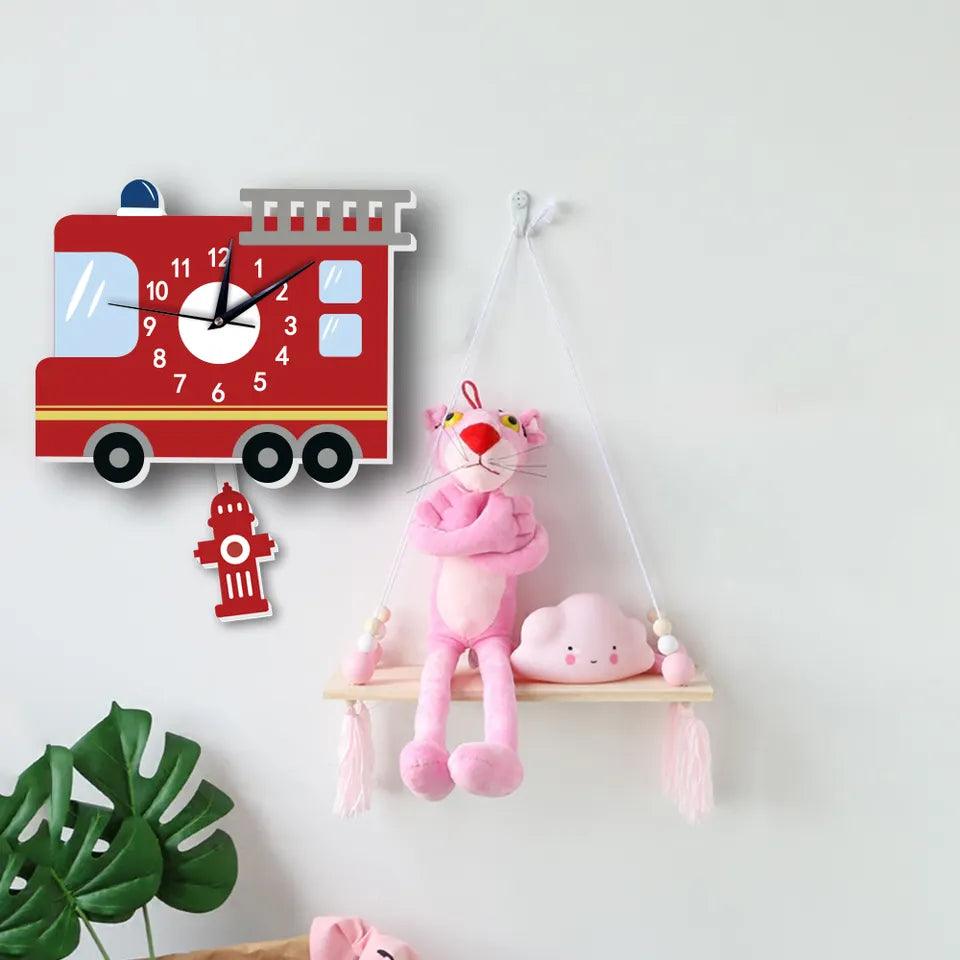 Fire Truck Nursery Room Wall Clock - artwallmelbourne