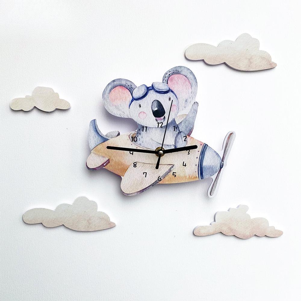 Flying Koala Nursery Wall Clock - artwallmelbourne