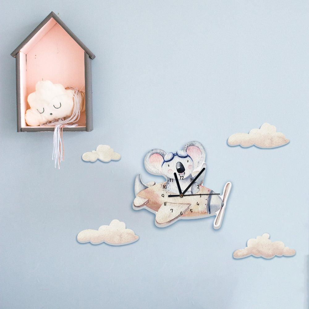 Flying Koala Nursery Wall Clock - artwallmelbourne
