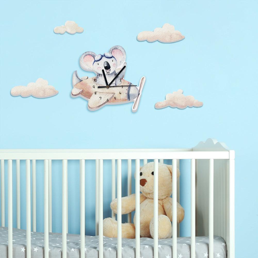 Flying Koala Nursery Wall Clock - artwallmelbourne