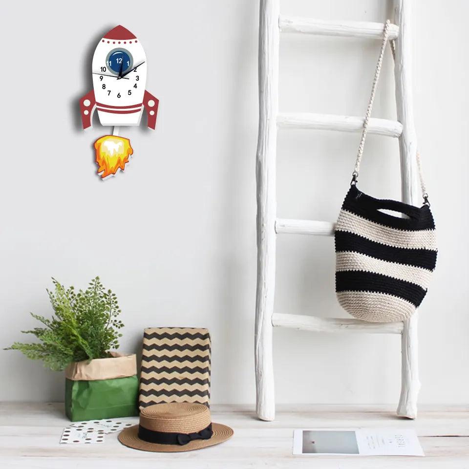 Flying Rocket Wall Clock For Kid's Room - artwallmelbourne