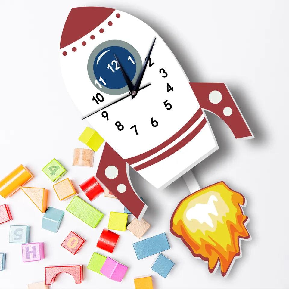 Flying Rocket Wall Clock For Kid's Room - artwallmelbourne