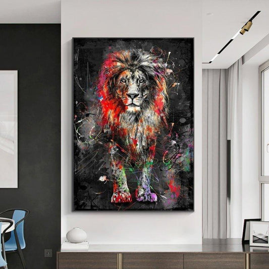 Graffiti Abstract Lion Framed Wall Art (70x100cm) - Fansee Australia