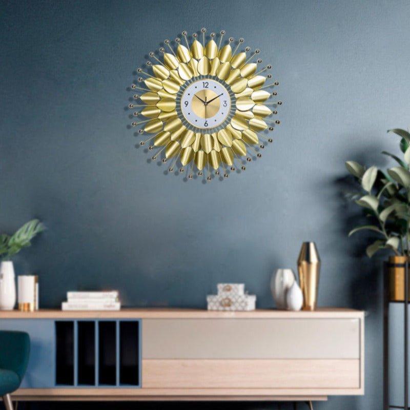 Handmade Golden Leaf Large Round Wall Clock - Fansee Australia