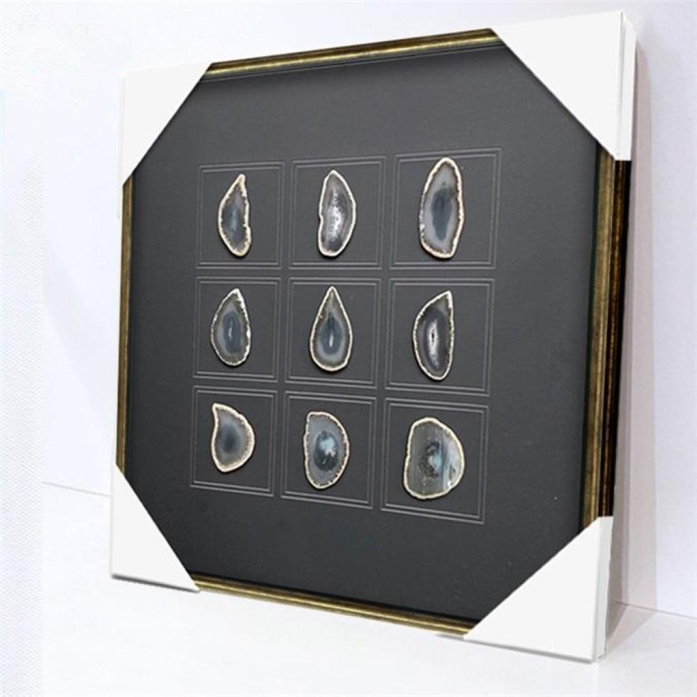 Handmade Black Agate Crystal Stone Framed Wall Art (60x60cm) - Fansee Australia