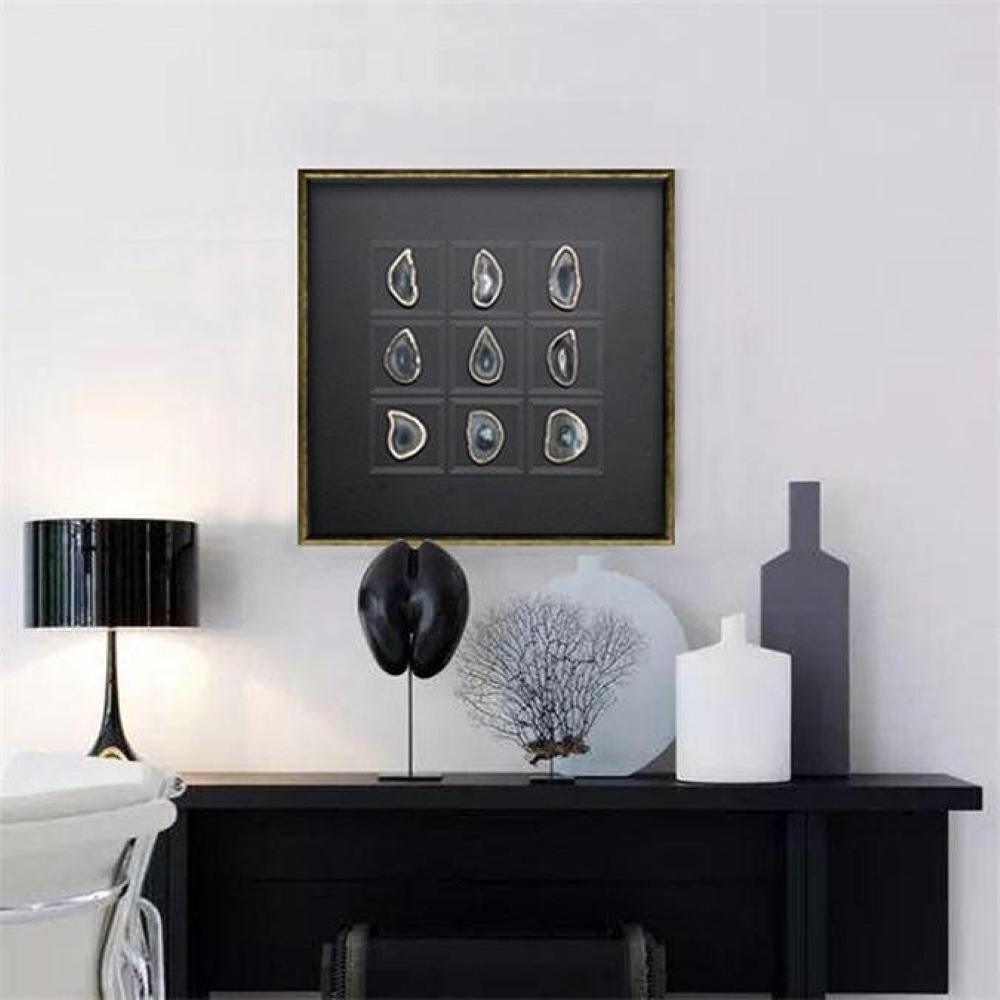 Handmade Black Agate Crystal Stone Framed Wall Art (60x60cm) - Fansee Australia