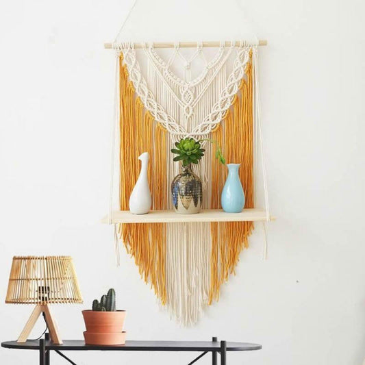 Macrame Wall Hanging Planter Wooden Floating Shelf - Fansee Australia