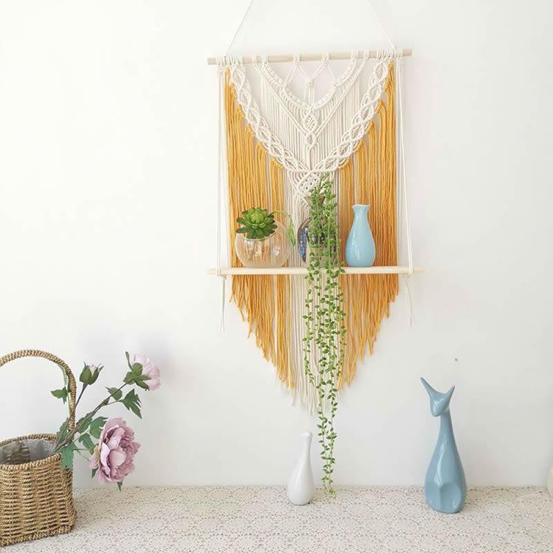 Macrame Wall Hanging Planter Wooden Floating Shelf - Fansee Australia