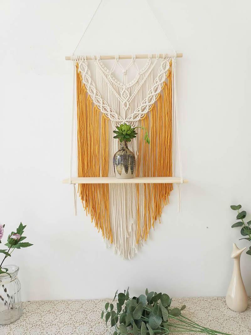 Macrame Wall Hanging Planter Wooden Floating Shelf - Fansee Australia