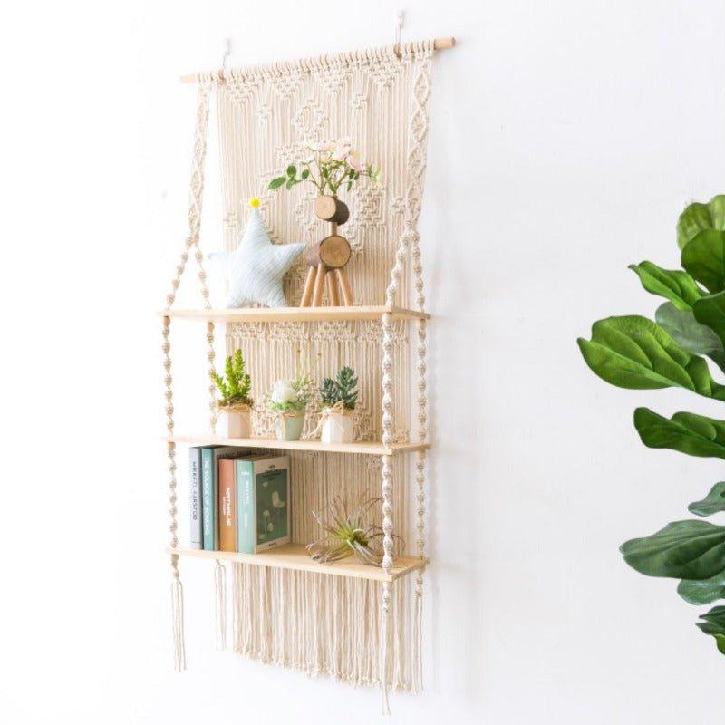 Tripe Plant Hanger Handmade Macrame Wooden Floating Shelf - Fansee Australia