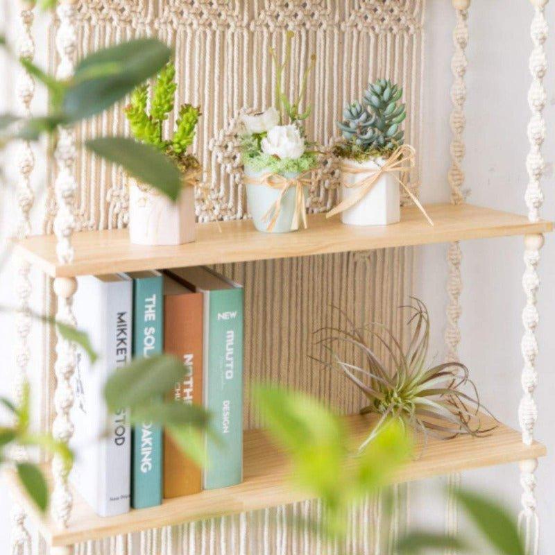 Tripe Plant Hanger Handmade Macrame Wooden Floating Shelf - Fansee Australia