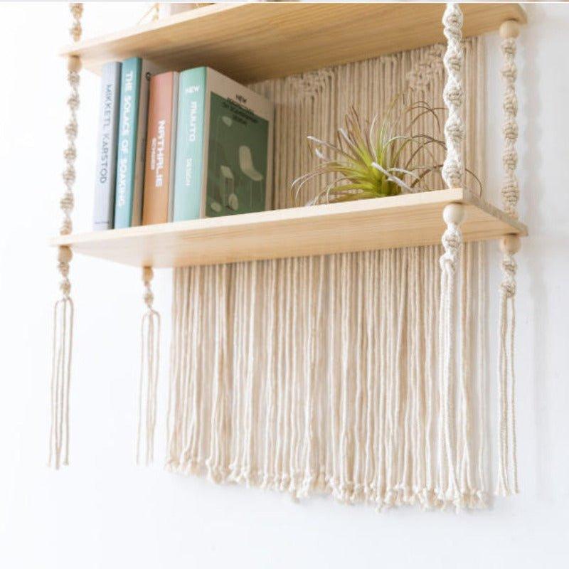 Tripe Plant Hanger Handmade Macrame Wooden Floating Shelf - Fansee Australia