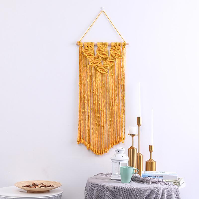 Handmade Leaf Design Wall Hanging Macrame with Tassels - Yellow - Fansee Australia