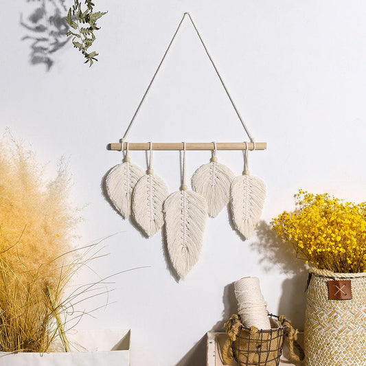 Handwoven Leaf Feather Macrame Wall Hanging - artwallmelbourne