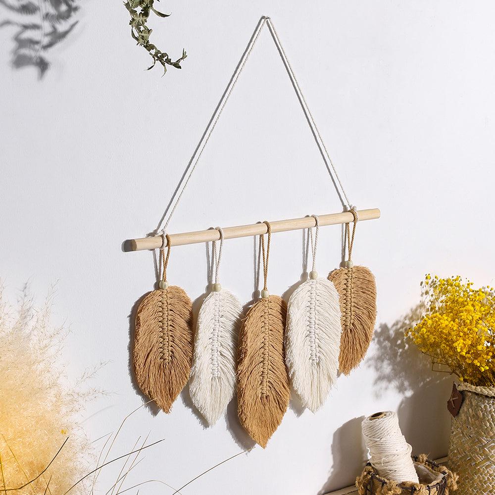 Handwoven Macrame Leaf Feather Wall Hanging Tapestry - artwallmelbourne