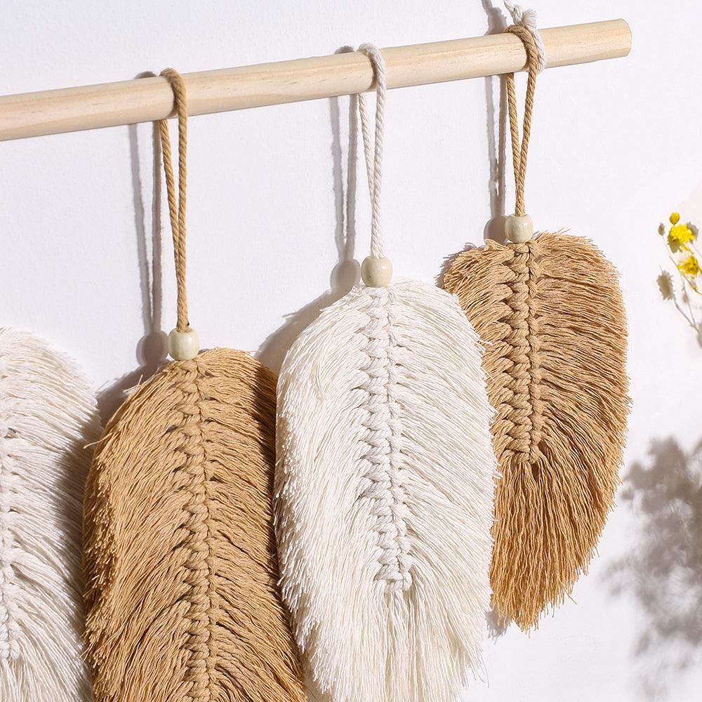 Handwoven Macrame Leaf Feather Wall Hanging Tapestry - artwallmelbourne