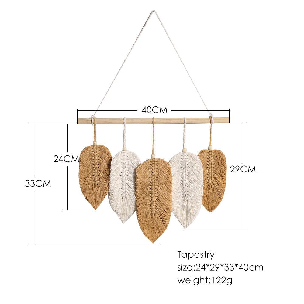 Handwoven Macrame Leaf Feather Wall Hanging Tapestry - artwallmelbourne