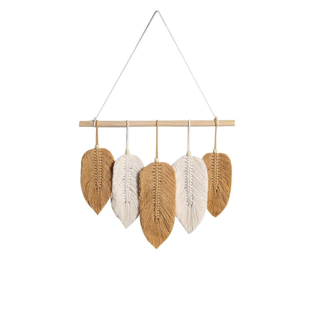 Handwoven Macrame Leaf Feather Wall Hanging Tapestry - artwallmelbourne