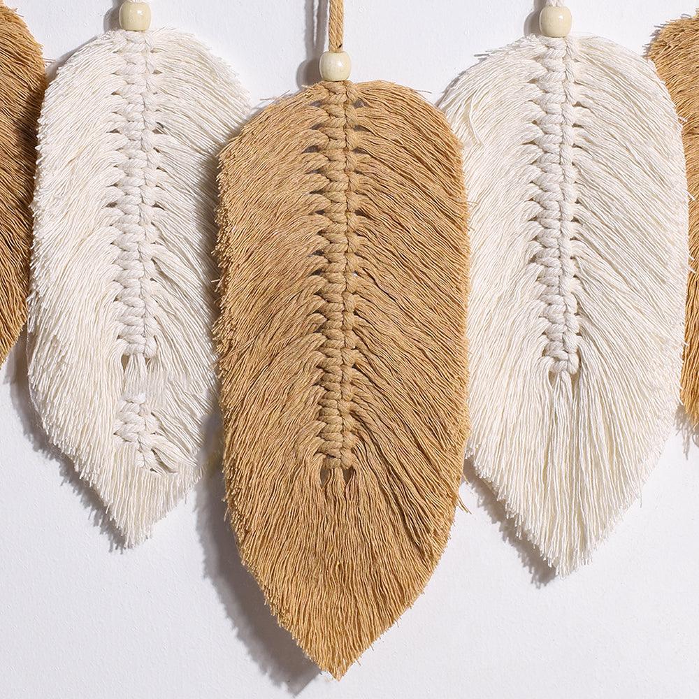 Handwoven Macrame Leaf Feather Wall Hanging Tapestry - artwallmelbourne