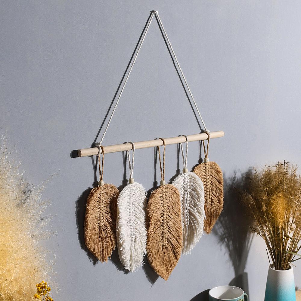 Handwoven Macrame Leaf Feather Wall Hanging Tapestry - artwallmelbourne