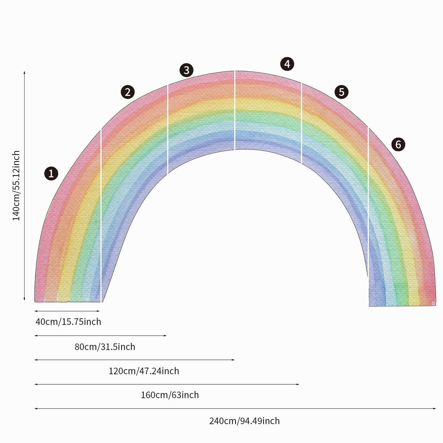 Large Fabric Multicoloured Rainbow Mural Wall Stickers - Fansee Australia