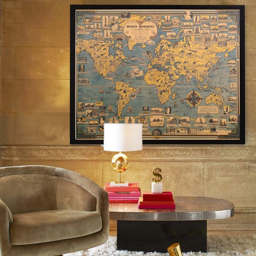 World Wonders Map Kraft Paper Wall Art Poster (68.5X51.5cm) - Fansee Australia