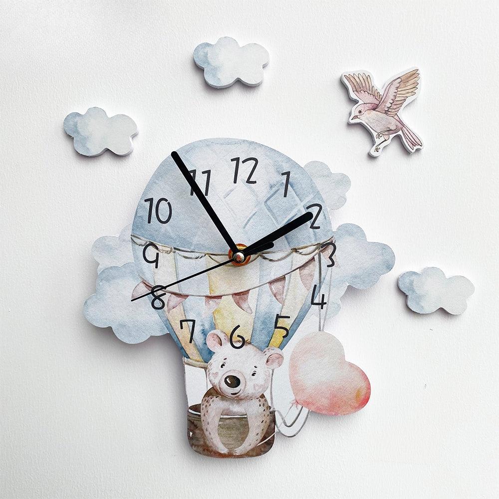 On Hot Air Balloon Wall Clock For Nursery - artwallmelbourne