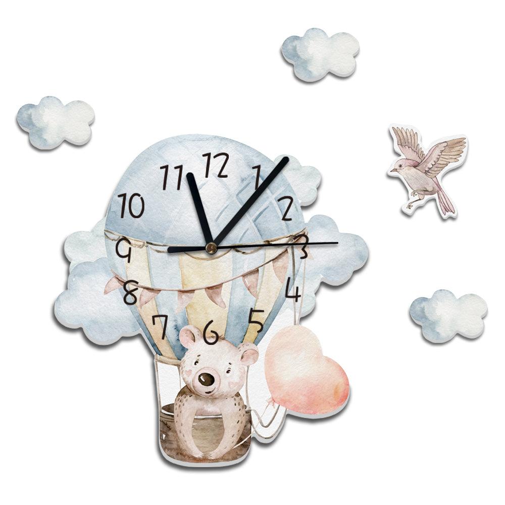 On Hot Air Balloon Wall Clock For Nursery - artwallmelbourne