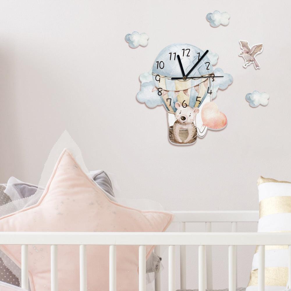 On Hot Air Balloon Wall Clock For Nursery - artwallmelbourne