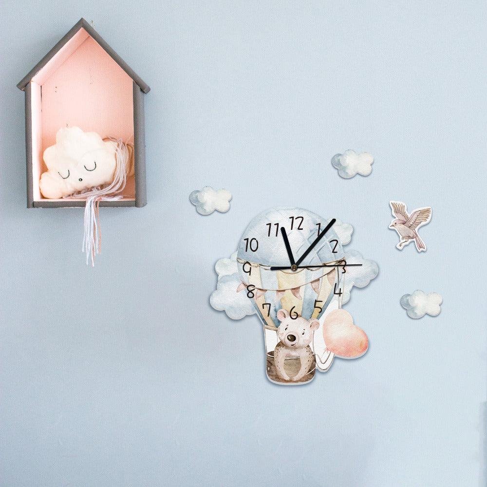 On Hot Air Balloon Wall Clock For Nursery - artwallmelbourne