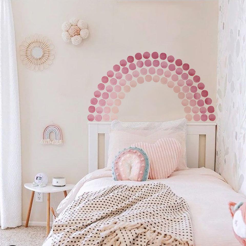 Pink Watercolour Polka Dots Rainbow Wall Stickers - artwallmelbourne