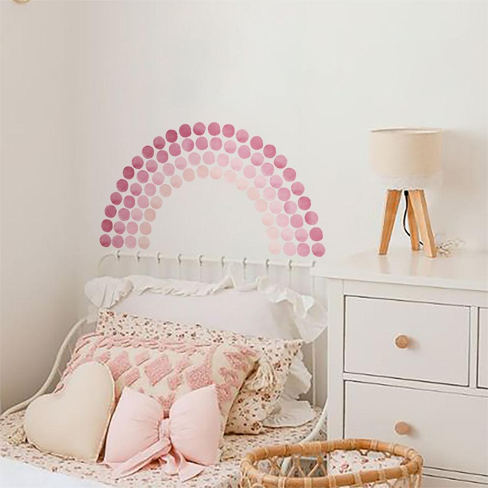 Pink Watercolour Polka Dots Rainbow Wall Stickers - artwallmelbourne