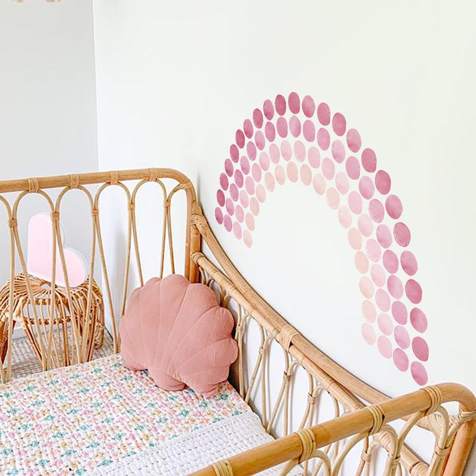 Pink Watercolour Polka Dots Rainbow Wall Stickers - artwallmelbourne