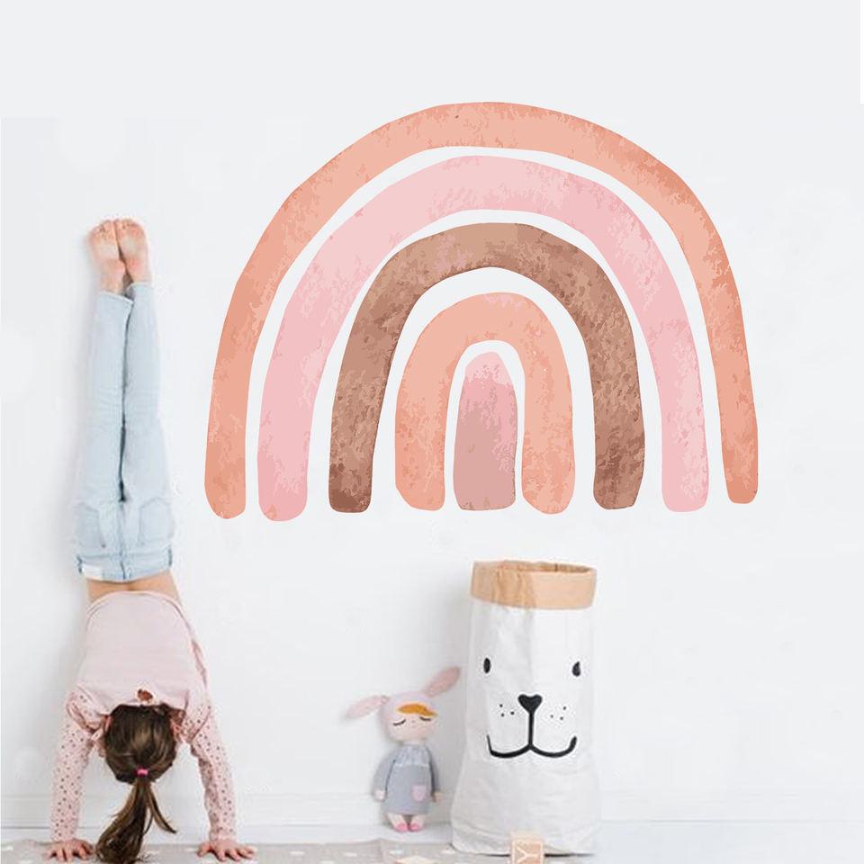 Pink Watercolour Rainbow And Dots Wall Stickers - artwallmelbourne