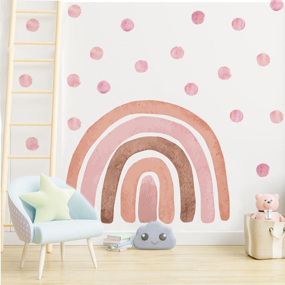 Pink Watercolour Rainbow And Dots Wall Stickers - artwallmelbourne