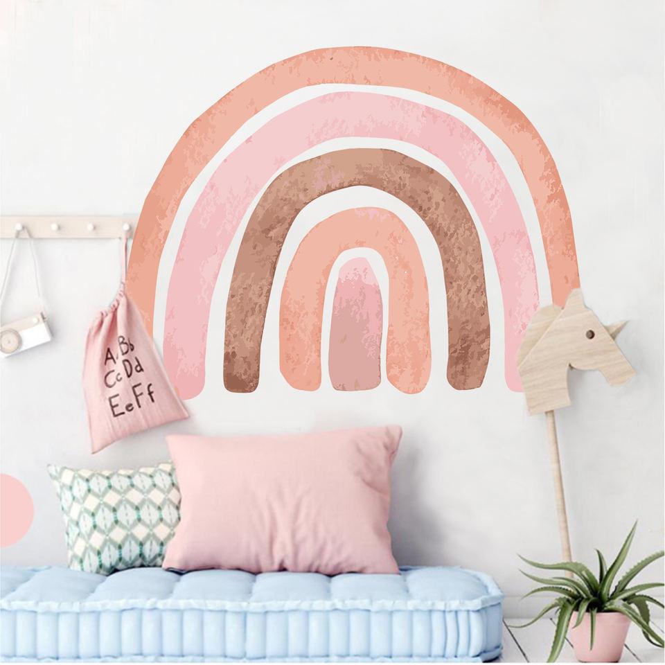 Pink Watercolour Rainbow And Dots Wall Stickers - artwallmelbourne