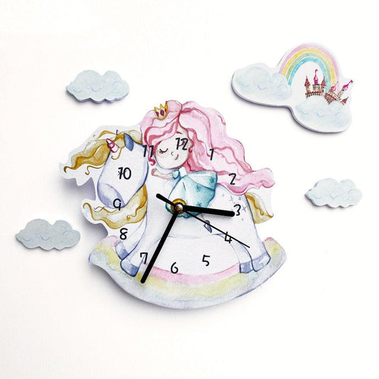 Princess and Unicorn Wall Clock For Kids Room - artwallmelbourne