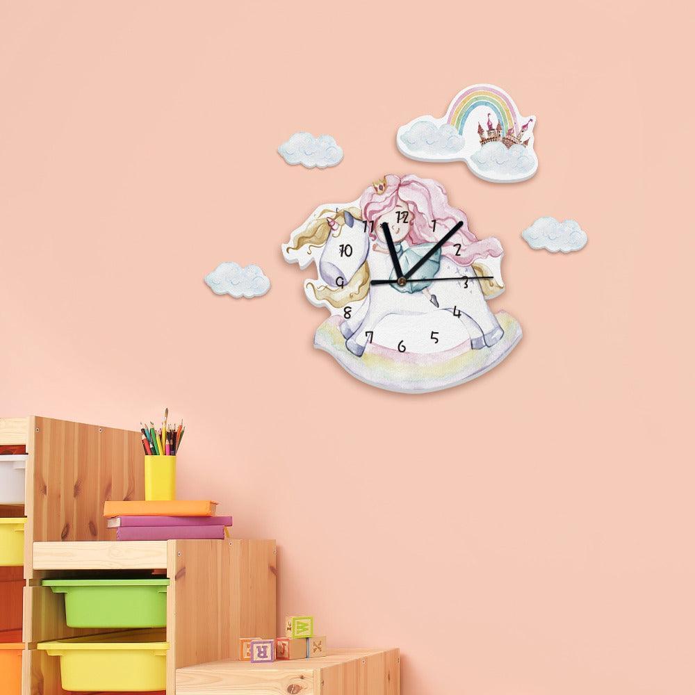 Princess and Unicorn Wall Clock For Kids Room - artwallmelbourne