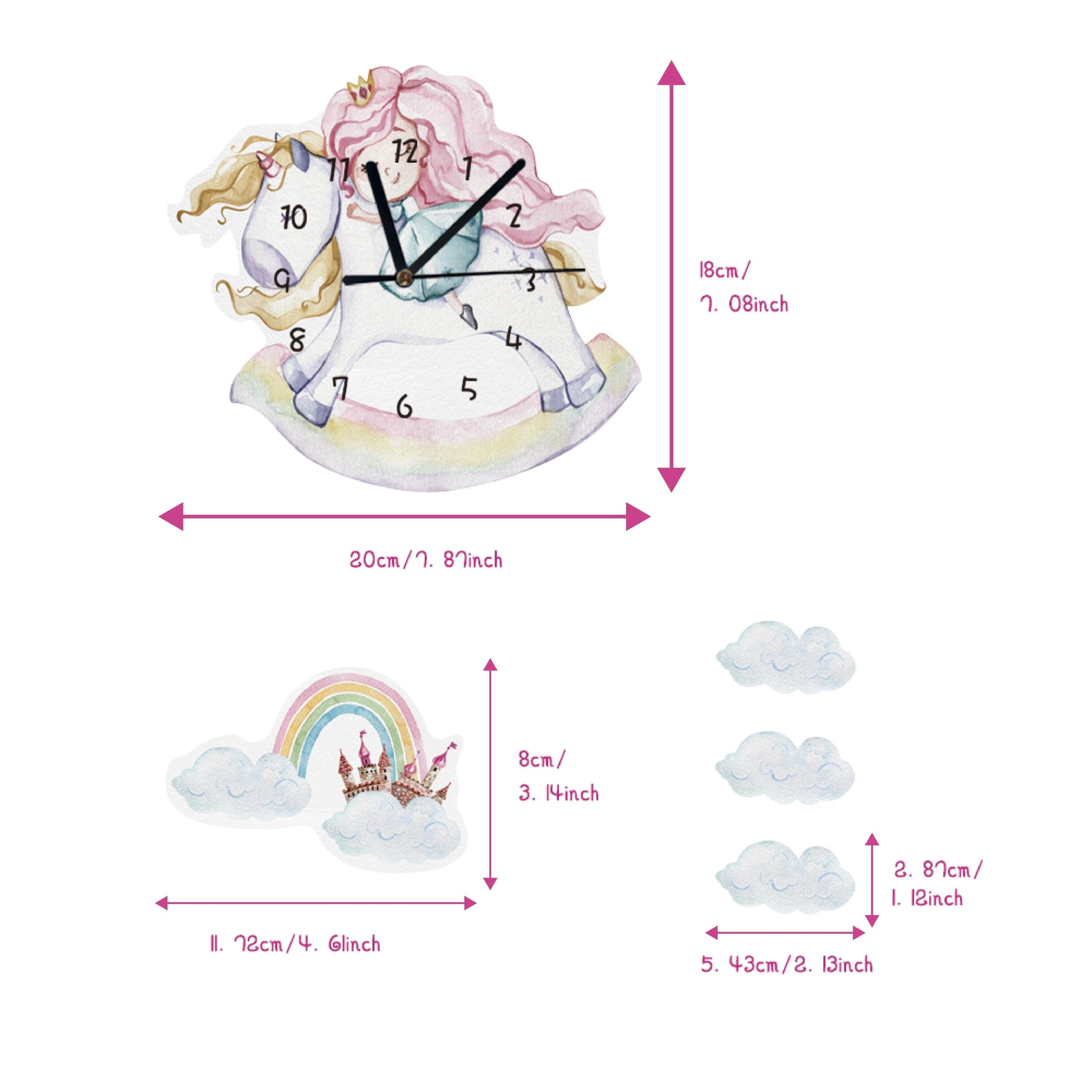 Princess and Unicorn Wall Clock For Kids Room - artwallmelbourne