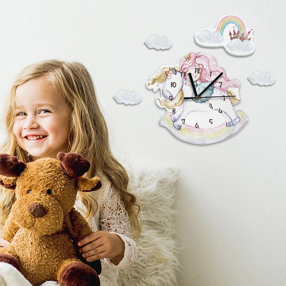 Princess and Unicorn Wall Clock For Kids Room - artwallmelbourne