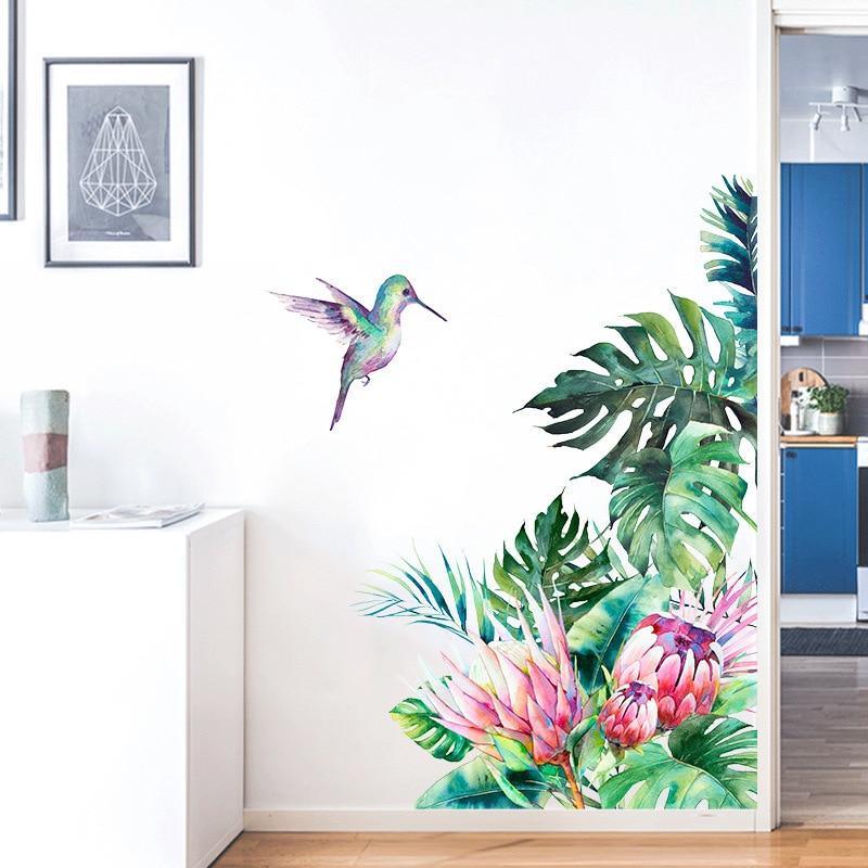 Stunning Bird And Tropical leaves flowers Wall Stickers - Fansee Australia