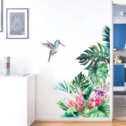 Stunning Bird And Tropical leaves flowers Wall Stickers - Fansee Australia